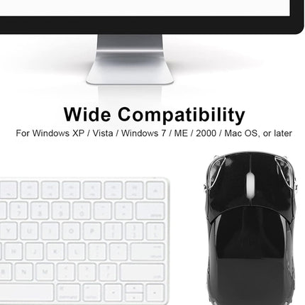 ASHATA Wireless Mouse, 2.4G Sport Car Shaped Mouse Bluetooth Optical Mouse with USB Receiver,Portable Cute 1600DPI Mouse for PC Desktop Laptop Tablet Gaming Office(Black)