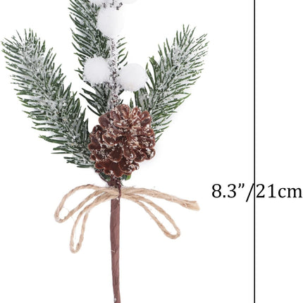 10PCS Artificial Christmas Picks White Berry Stems Faux Frosted Pine Branches Holly Spray with Bow-knot Pinecones for Xmas Tree Flower Arrangement Wreath Winter Holiday Season Décor (White, 10)