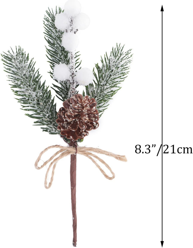 10PCS Artificial Christmas Picks White Berry Stems Faux Frosted Pine Branches Holly Spray with Bow-knot Pinecones for Xmas Tree Flower Arrangement Wreath Winter Holiday Season Décor (White, 10)