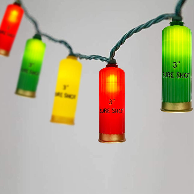 Multicolor Shotgun Shell String Lights Plug in, 8.5Ft Outdoor Christmas Decorations Lights with 10 LED 3D Bullets Lights, Hanging Novelty Bullets Shell Lights for Outdoor Patio Garden Backyard Party