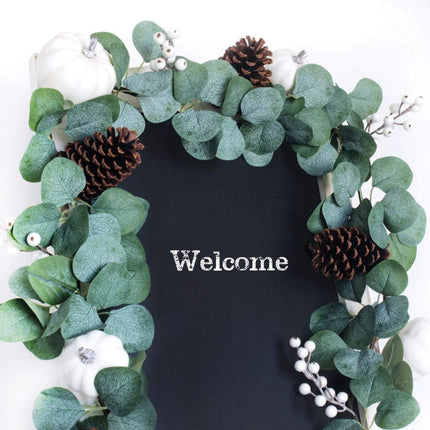 Winlyn White Pumpkin Garland Artificial Eucalyptus Garland with White Pumpkins Pinecones Berries Fall Foliage Garland for Wedding Arch Backdrop Thanksgiving Table Runner Farmhouse Décor 6' Long