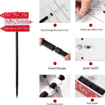 Christmas Solar Pathway Stake Lights Decorations - 24 White LED Solar Outdoor Lights Waterproof Yard Landscape Sign Pathway Markers for Xmas Patio Garden Home Decor