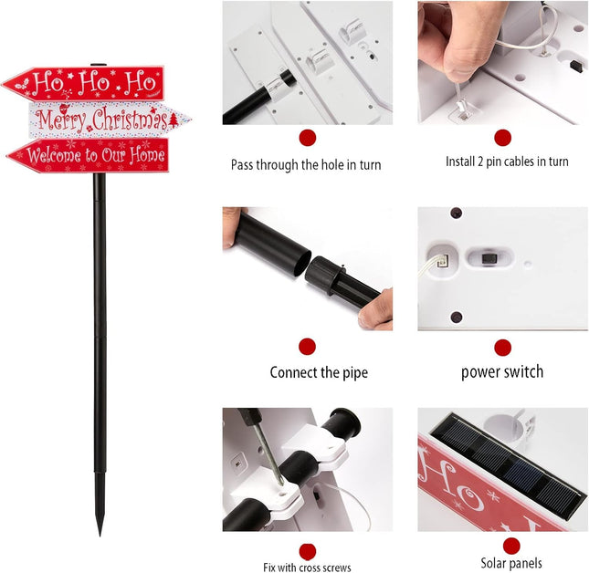 Christmas Solar Pathway Stake Lights Decorations - 24 White LED Solar Outdoor Lights Waterproof Yard Landscape Sign Pathway Markers for Xmas Patio Garden Home Decor