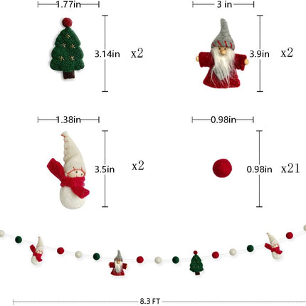 pinkblume Wool Felt Christmas Garland Wool Felt Snowman Xmas Tree Santa Claus Banner Pom Pom Garland Bunting Christmas Decortations Clearance for Home Fireplace Windows Indoor Outdoor Christmas Decor