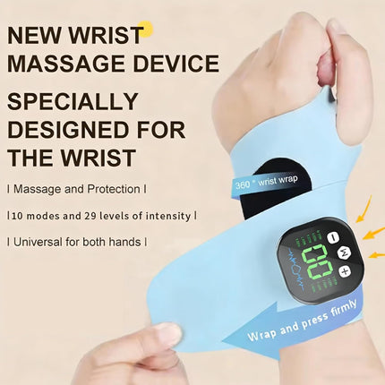 Aocesk Wrist Massager with Heat, Cordless Electric Hand Wrap with 10 Modes & 29 Intensity Levels, Ergonomic 360° Support for Joint Discomfort & Typing Fatigue (Blue)