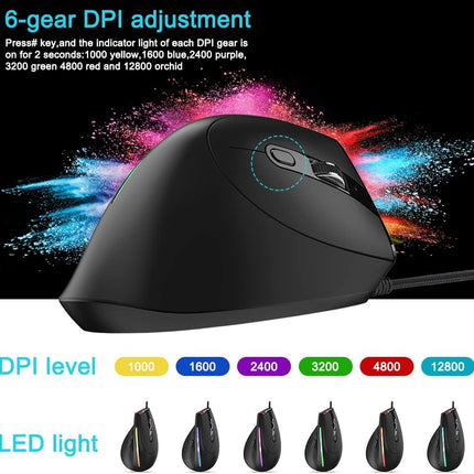AFUNTA 12800 DPI RGB Gaming Mouse, Ergonomic Mouse Optical Wired Vertical Mouse with 9 Programmable Buttons, for Gamer PC Laptop(T50)