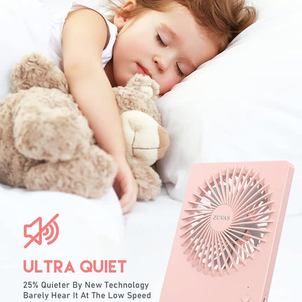 Zuvas Desk Fan Battery Operated Fan Rechargeable 180°Tilt Folding Personal Fan Ultra Quiet Small Portable Fan 3 Speed Adjustable