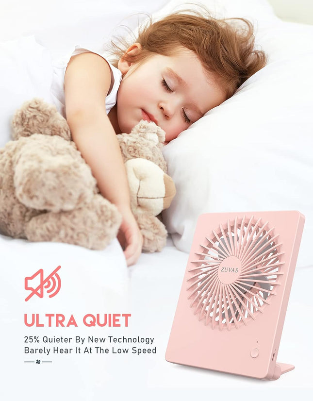 Zuvas Desk Fan Battery Operated Fan Rechargeable 180°Tilt Folding Personal Fan Ultra Quiet Small Portable Fan 3 Speed Adjustable