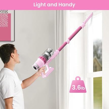 Belife Cordless Vacuum Cleaner, 38Kpa 450W Stick Vacuum Cleaners For Home Carpet Hardwood Floor, Wireless Household Vaccum For Pet Hair With Led Touch Display, Up To 45Mins Runtime Pink