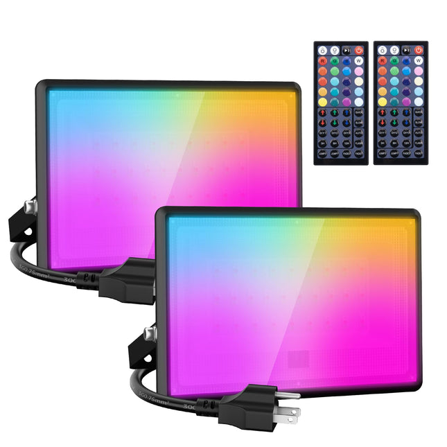 Olafus 50W RGB LED Flood Light Outdoor, Halloween Lights Color Changing Party Lights with Remote, DIY Mode Stage Lights Uplights for Events, IP66 Waterproof Spotlights for Halloween Christmas, 2 Pack