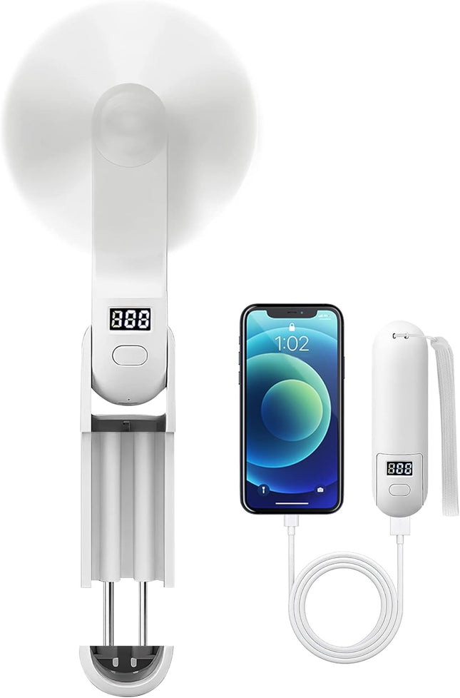 Mini Handheld Fan, Portable Fan 3 In 1 2000Mah, Battery Operated Fan With Led Display As Phone Holder, Hand Fan Usb Rechargeable