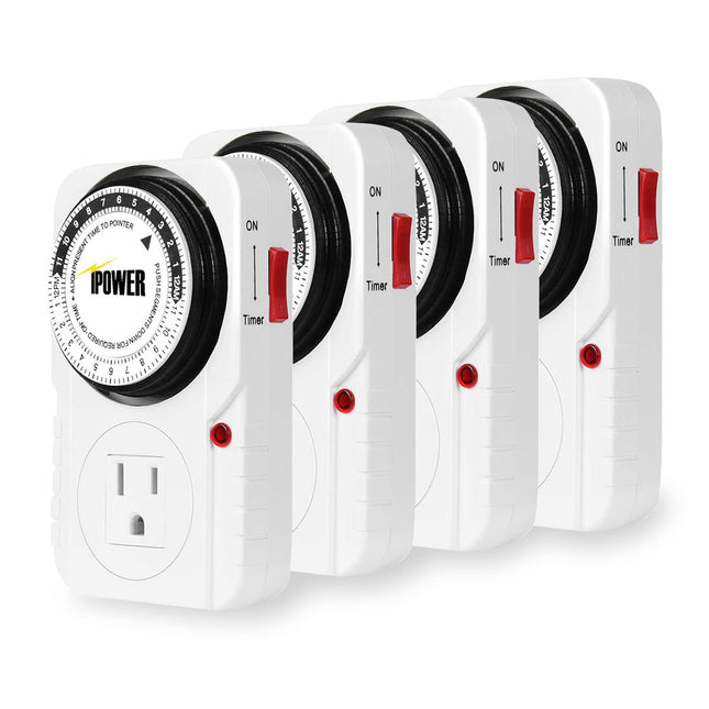 iPower 24 Outlet Timer Switch, Mechanical Heavy Duty Plugin Timer Indoor for Christmas String Light, 3-Prong, AC 1725W 1/2 HP, UL Listed, White, 4 Pack
