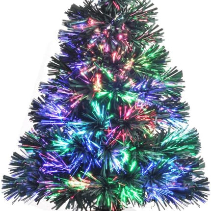 Pre-lit Mini Christmas Tree, Tabletop Artificial Fiber Optic Christmas Trees with Gold Base -24 Inch …