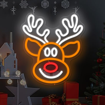 Christmas Elk Neon Sign for Wall Decor Dimmable Christmas Neon Sign Light Deer Led Neon Night Light Up Animal Neon Sign for Bedroom Children Kids Living Room Winter Home Party