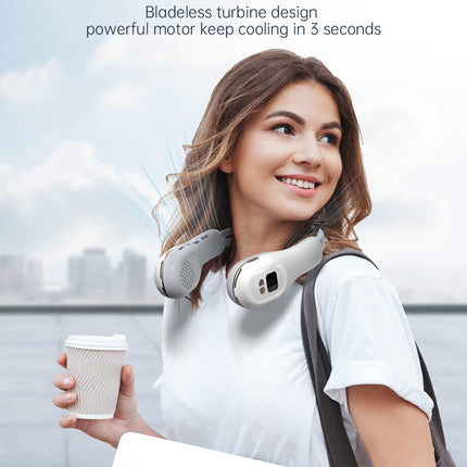 Bladeless Neck Fan Cooling Wearable Fan With Led Light Lcd Display Portable Personal Fan Neck Air Conditioner With Battery Rechar