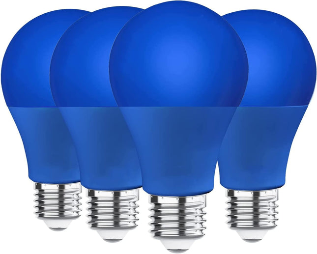 LED Blue Light Bulb, 9W (60w Equivalent), A19 E26 Medium Base Blue Light Bulb, LED Blue Color Bulb for Outdoor Porch, Christmas, Party Decoration, Wedding, Halloween, Home, Holiday Lighting, 4 Pack