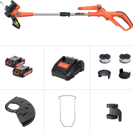 PAXCESS Cordless String Trimmer/Edger, 20V 10-Inch Weed Eater with 2Pcs 1.50Ah Batteries, 1Pcs Charger and Replacement Spool Line, Length Adjustable