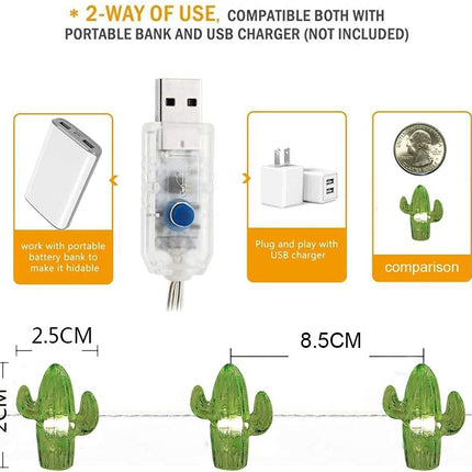 Starryfill Tropical Themed Small Cactus USB-Plugin String Lights 0.8"(H) 40 LED with Remote Control and Timer On 13.85ft Copper Wire Warm White Waterproof Warm White for Decorations