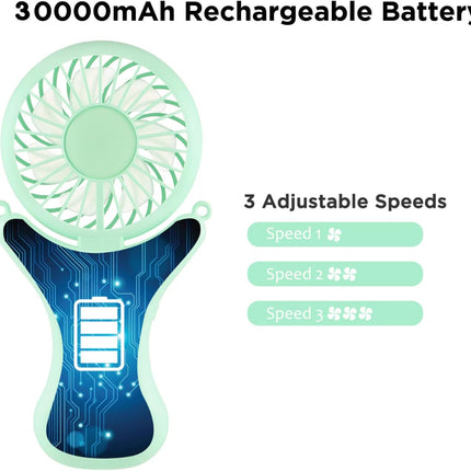 Outxe Personal Necklace Mini Fan 3000Mah HandsFree Portable Fan Usb 3 Settings, Folding Electric Cooling Fan Handheld Fan