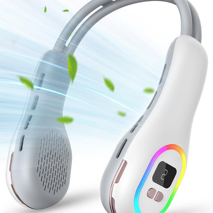 Bladeless Neck Fan Cooling Wearable Fan With Led Light Lcd Display Portable Personal Fan Neck Air Conditioner With Battery Rechar