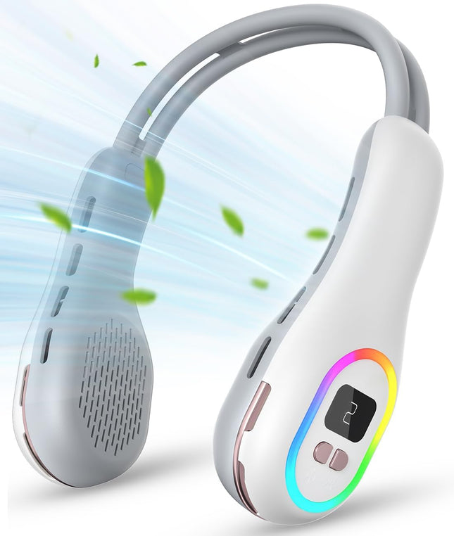 Bladeless Neck Fan Cooling Wearable Fan With Led Light Lcd Display Portable Personal Fan Neck Air Conditioner With Battery Rechar