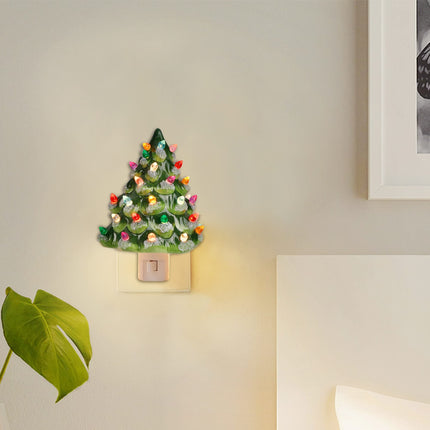 Blissun Set of 2 Ceramic Christmas Tree Night Light, 6" Christmas Decorative Ceramic Tree