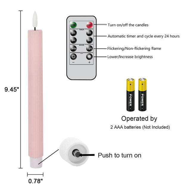 Flameless Taper Candles Flickering with 10-Key Remote, Battery Operated Warm Light LED Window Candles Striped Real Wax Wedding Birthday Party Home Christmas Decor 6 Pack (0.78 X 9.45 Inchs)…