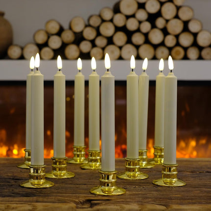 10 Pack Window Candles +20 AA Batteries(Include,Run More Than 400 Hours) + Candleholders + Suction Cups+ 2 Remote. 8'' Tall. IVORY LED Battery Powered Candle. 3D Flickering Wick, Timer Function