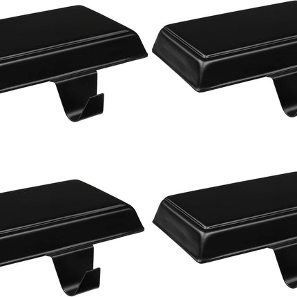 BIRDROCK HOME 4pk Flat Top Holiday Stocking Holder for Mantle | Black Finish with Non-Scratch Base | Fireplace Hook for Christmas Stockings Decor