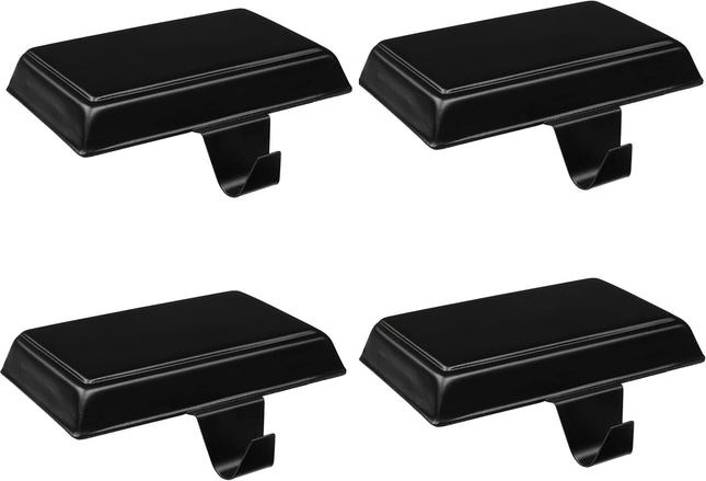 BIRDROCK HOME 4pk Flat Top Holiday Stocking Holder for Mantle | Black Finish with Non-Scratch Base | Fireplace Hook for Christmas Stockings Decor