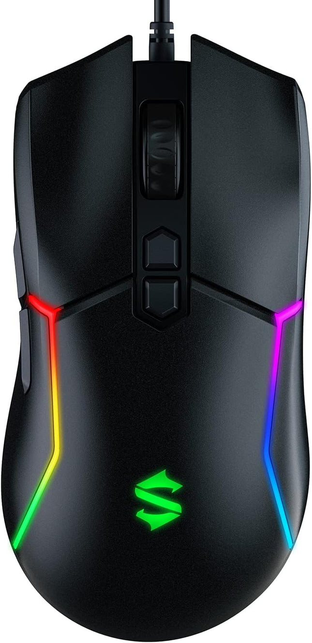 Black Shark Gaming Mouse Wired, USB Computer Ergonomic Mouse with 7 Adjustable DPI Up to 10,000, 7 Programmable Buttons, 5 Modes RGB Backlight, Optical Gamer Mice for Windows PC Laptop Mac