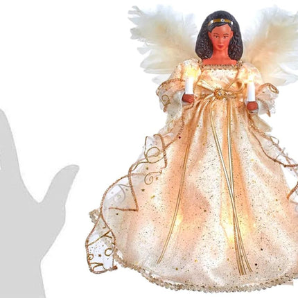 The Bridge Collection 12" African-American Angel Tree Topper - Angel Tree Topper - Lighted Tree Topper - Christmas Angel Decor