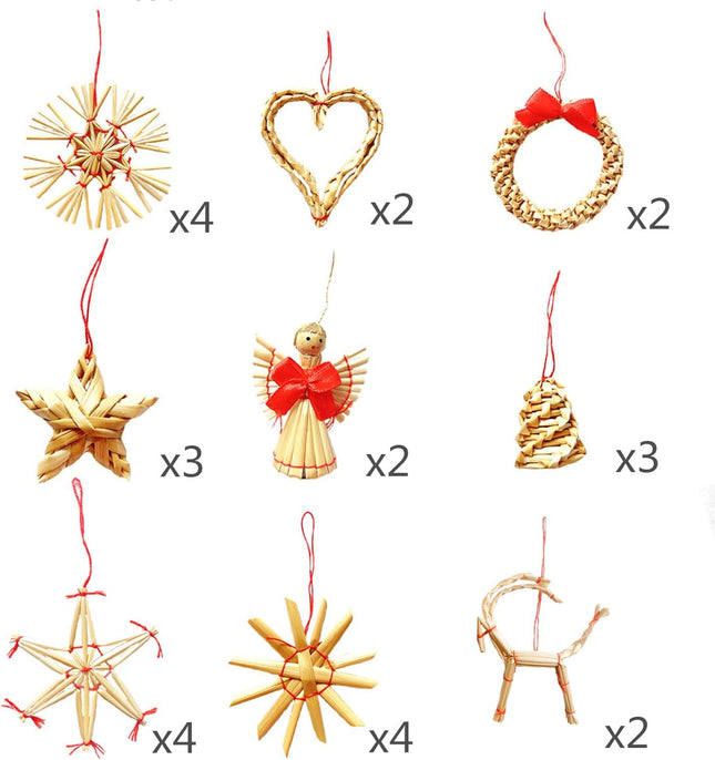Straw Decoration Set Nordic Christmas Decoration, Star Snowflake Heart Angel Flower Ring Goat, Denmark Norway Nordic straw ornaments，christmas tree ornaments (26Pcs)