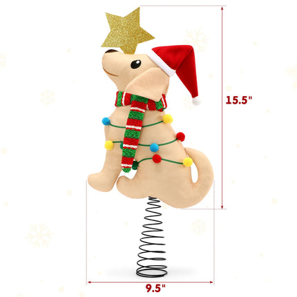 Percozzi Labrador Dog Christmas Tree Topper with Glitter Star,Lights, Scarf Xmas Tree Ornament Puppy Winter Holidays Home Decoration Wreath Attachment Doggie Lover Ideas