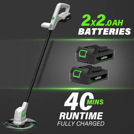 SOYUS Cordless String Trimmer 10 Inch Weed Wacker Cordless 20v Electric Weed Wacker, 2 Pcs 2.0Ah Battery Weed Trimmer Edger, Lightweight Grass Trimmer with 8pcs Replace Spool Trimmer Lines