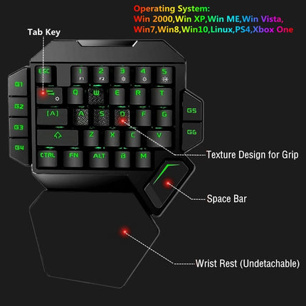 RGB One Handed Mechanical Gaming Keyboard,Colorful Backlit Professional Gaming Keyboard with Wrist Rest Support,USB Wired Single Hand Mechanical Keyboard for Game
