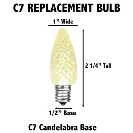 Novelty Lights 25PK C7 LED Faceted Ultra Bright Dimmable Outdoor Christmas Light Replacement Bulbs LED Replacement Bulbs, Led Bulbs, Outdoor Light Bulbs String Light Bulbs (Pure White)