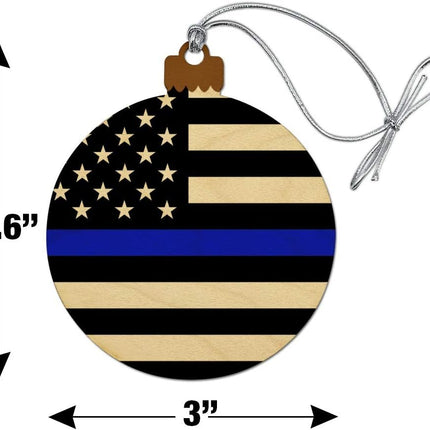 GRAPHICS & MORE Thin Blue Line American Flag Wood Christmas Tree Holiday Ornament