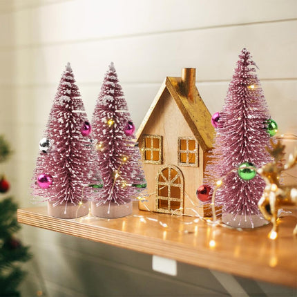 Mini Snow Frost Trees Mini Christmas Tree Plastic Winter Snow Ornaments Tabletop Trees for Holiday Party DIY Room Decor Home Table Top Christmas Decoration Diorama Models 4“ 8 Pcs