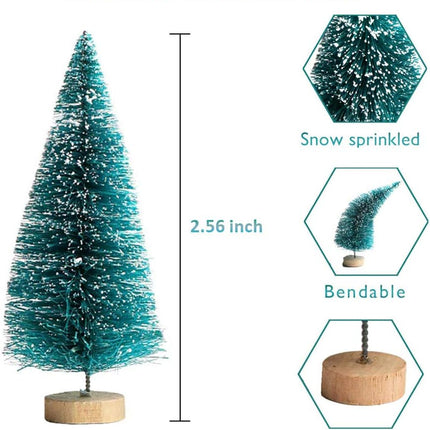 Artificial Mini Sisal Christmas Trees Snow Frost with Wooden Bases for Home Party Decoration Ornament DIY Craft (Blue-Green, 20 pcs)