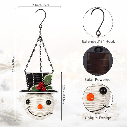Snowman Hanging Solar Lantern,Christmas Outdoor Decorations Yard,Rattan Outdoor Lanterns for Patio Waterproof,Holiday Solar Powered Lights for Garden Tree Decor