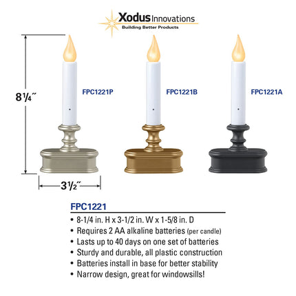 FPC1221P Battery Operated LED Dusk to Dawn Window Candle Polycarbonate, with Realistic Amber Flame, Pewter