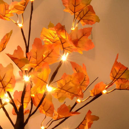 Artificial Fall Lighted Maple Tree 24 LED Thanksgiving Decorations Table Lights Battery Operated for Wedding Party s Indoor Outdoor Autumn Harvest Home Decor