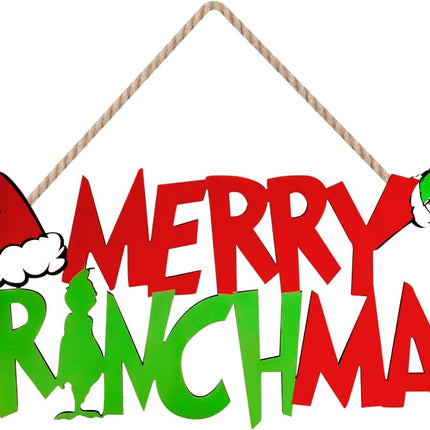Grinch Christmas Decorations Merry Grinchmas Wooden Door Hanging Sign for Outdoor Indoor Wall Tree Ornaments Xmas Holiday Party Supplies