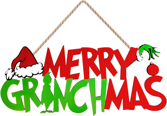 Grinch Christmas Decorations Merry Grinchmas Wooden Door Hanging Sign for Outdoor Indoor Wall Tree Ornaments Xmas Holiday Party Supplies