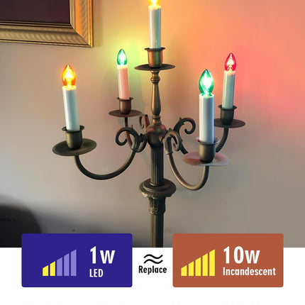 C7 Red Replacement Bulbs 6 Pack, 1W Small Red C7 LED Christmas Light Bulbs, E12 Candelabra Base, Non-Dimmable, Red Night Light Bulb for Outdoor Xmas String Lights Window