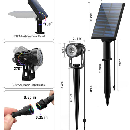 Color Changing Solar Powered Spot Lights Outdoor Waterproof Lanscape Spotlight Uplighting for Outside House, Yard, Tree, Garden, Patio, Flag, Lawn, Plant, 5 Modes RGB Accent Ambient Lighting (2-in-1)