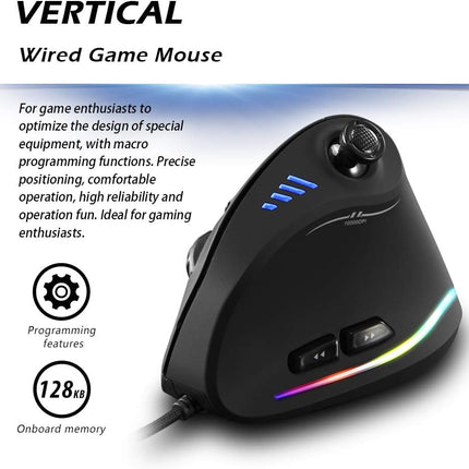 Vertical Mouse, Ergonomic USB Wired Vertical Mouse with [5 D Rocker] [10000 DPI] [11 Programmable Buttons], RGB Gaming Mouse for Gamer/PC/ Laptop/Computer
