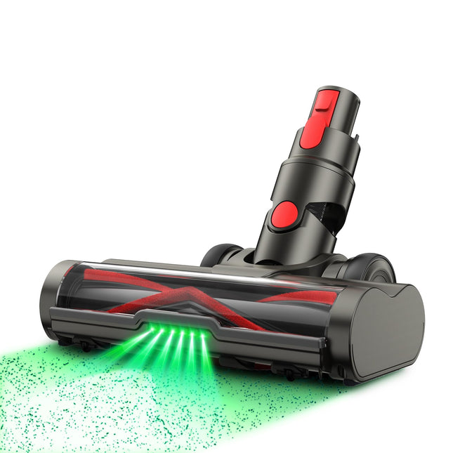 Vacuum Head Attachment For Dyson V8 V7 V10 V11 V15, Hardwood Floor Attachment For Dyson, With Green Led Headlights, V Shape Turbo Bristle Roller Brush Cleaner Head Parts