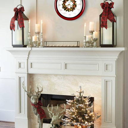 JUSTIME 14-inch 12 Song of Carols of Christmas Wreath Melody Wall Clock Christmas Musical Clock Chime Wall Clock in Wall Christmas Home Decor Wall Deco Round Wall Clock Red